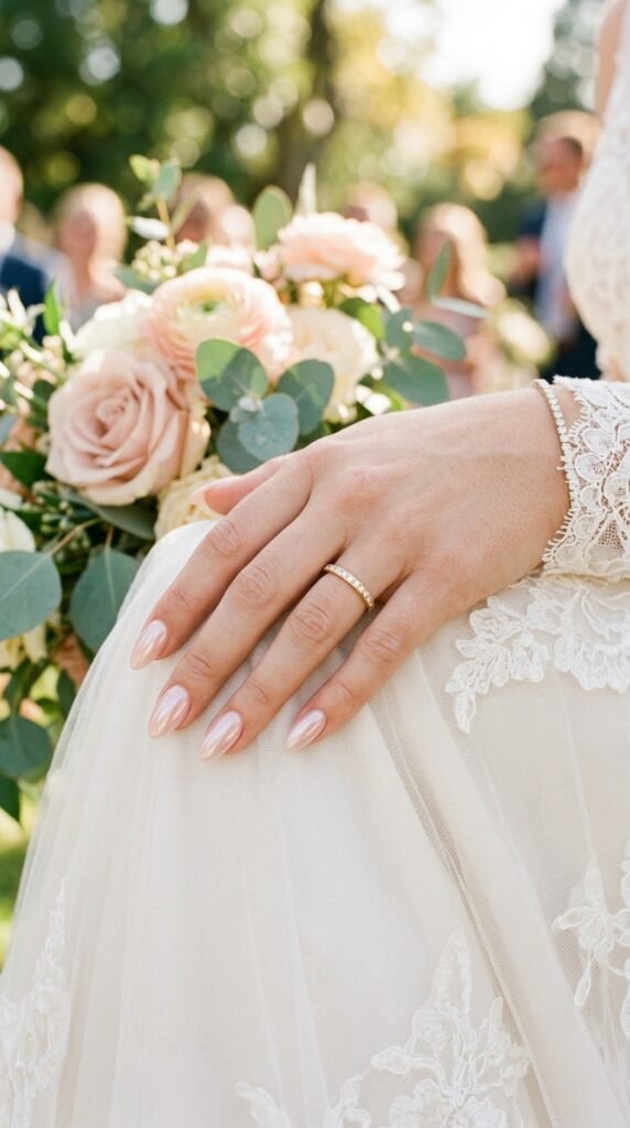 Blush Pink Chrome Wedding Nails