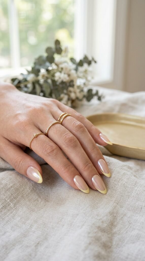 Butter Yellow Chrome French Tips