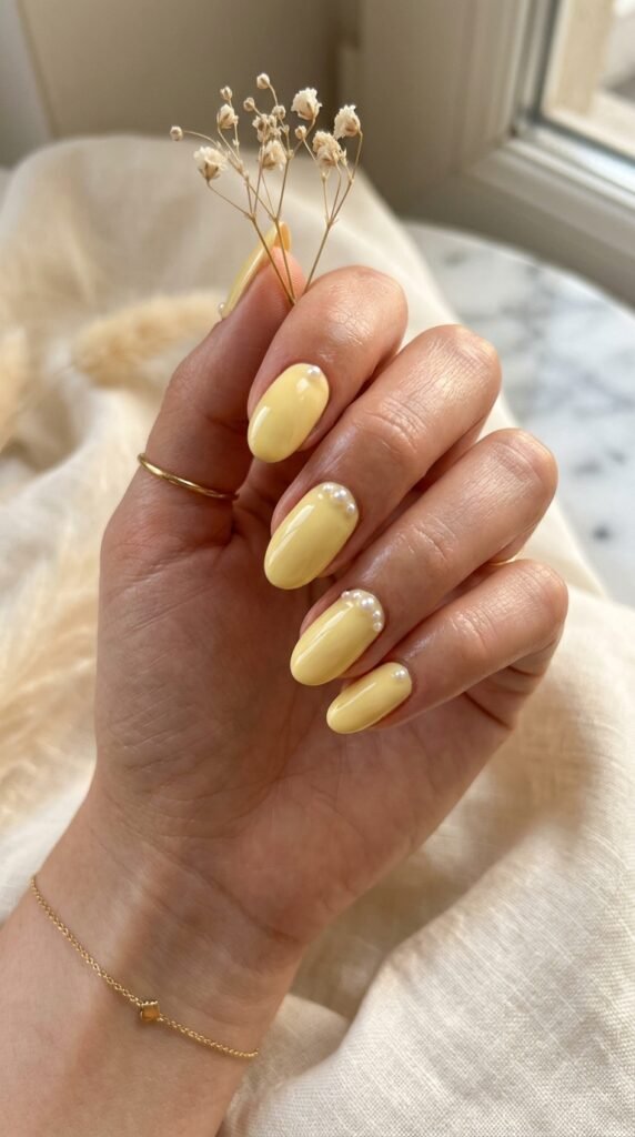 Butter Yellow Pearl Nails