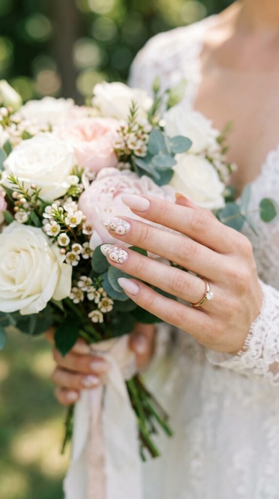Floral Accent Wedding Nails