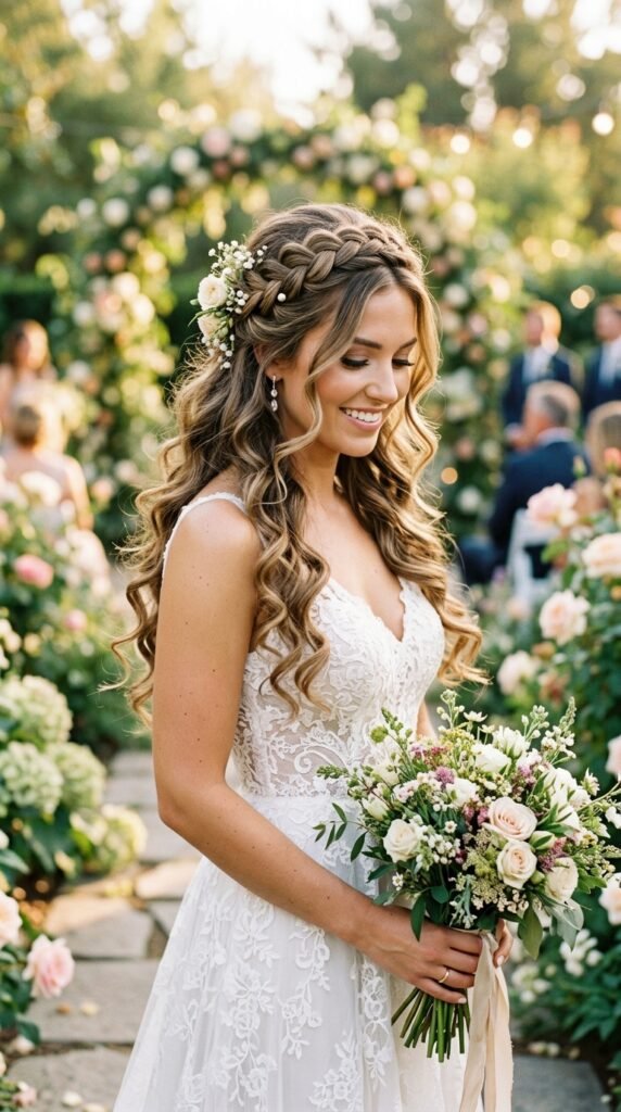 Soft Braided Crown with Loose Curls