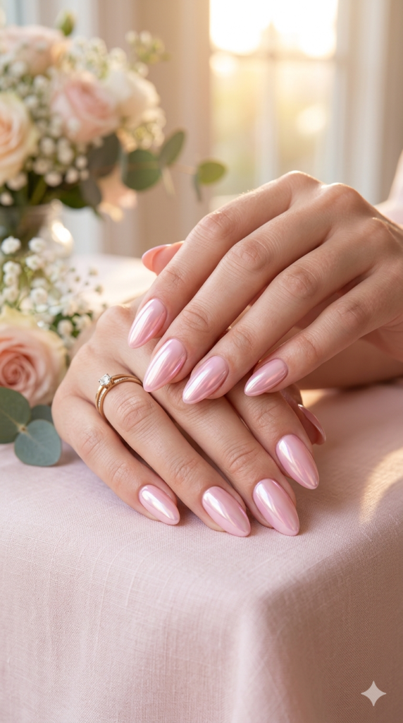 2.-Blush-Pink-Chrome-Nails. 