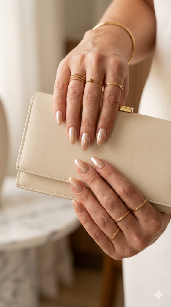 3.-Nude-Beige-Chrome-Nails. 