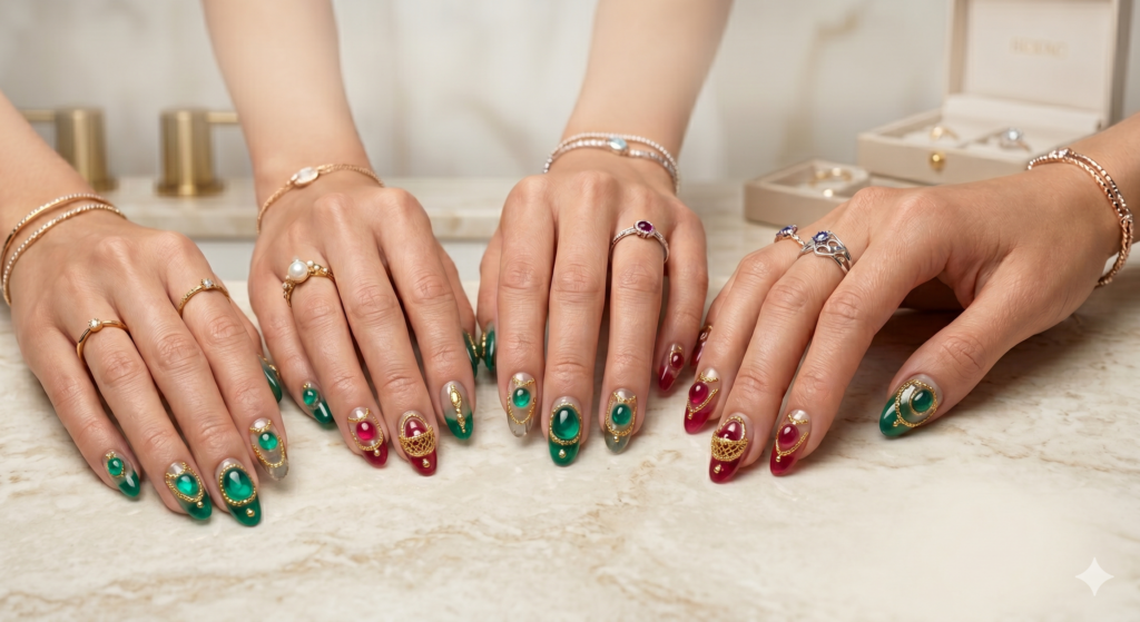 3D Jelly Emerald Ruby Drop Nails 