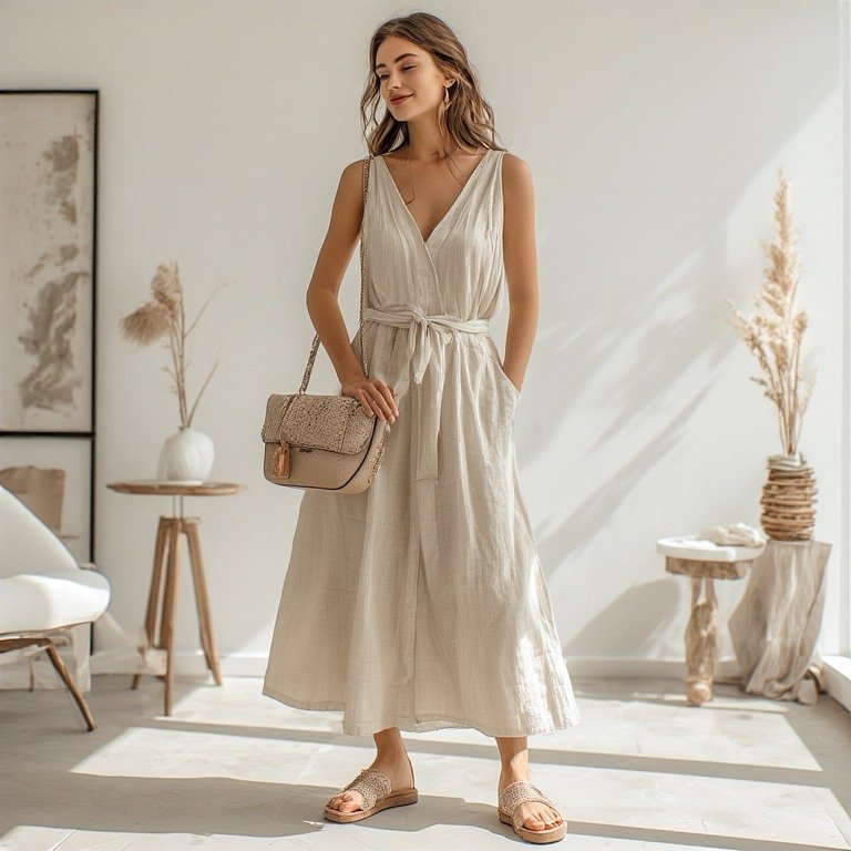 -Breezy-Midi-Dress-Quiet-Luxury-Linen-Outfit.