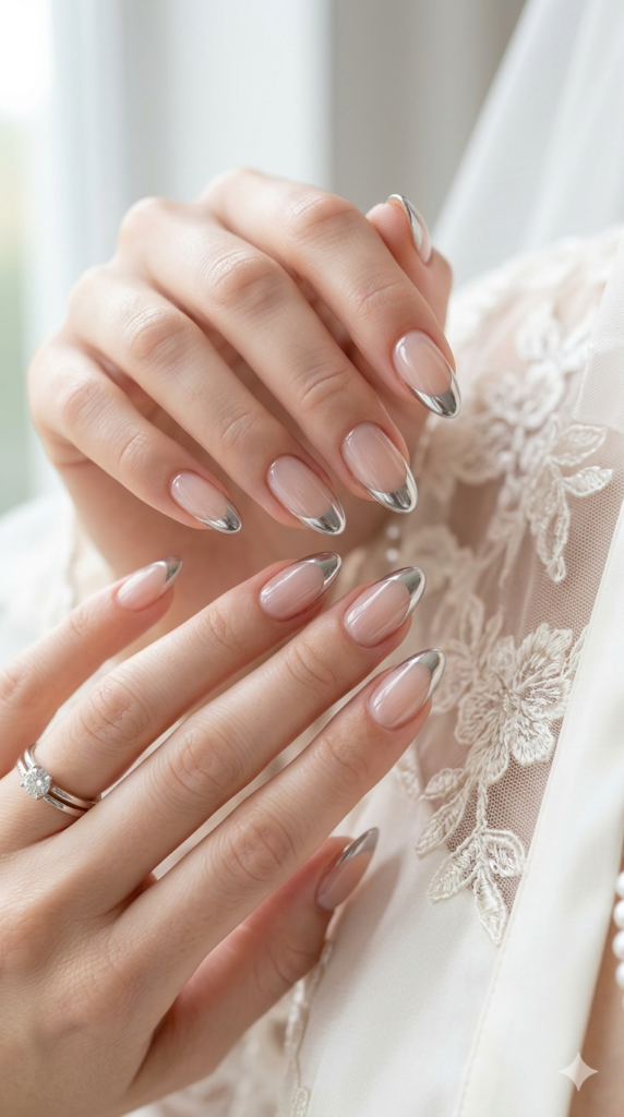 4.-Chrome-French-Tip-Nails. 
