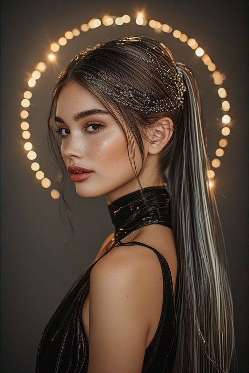 Middle_Part_Glass_Hair_Ponytail
