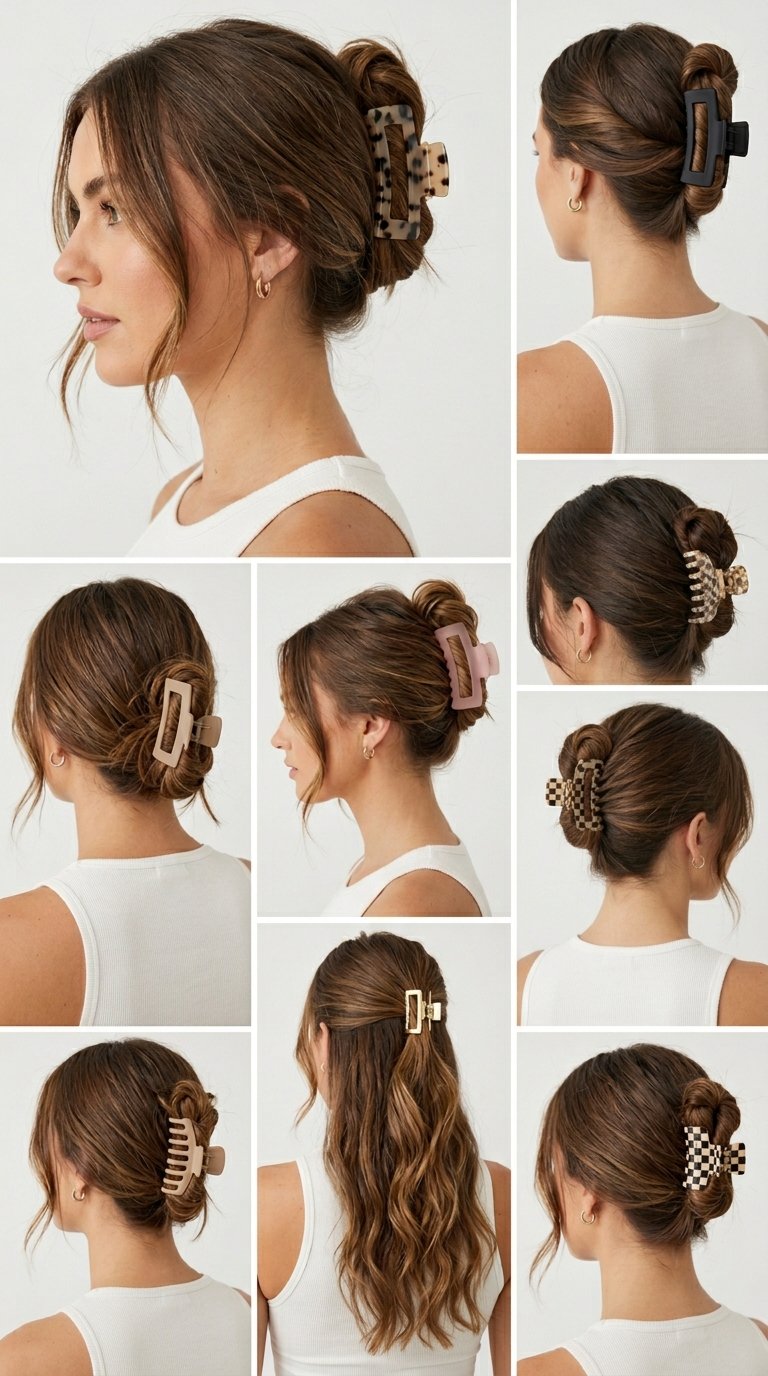 7 Messy Claw Clip Bun Hairstyles