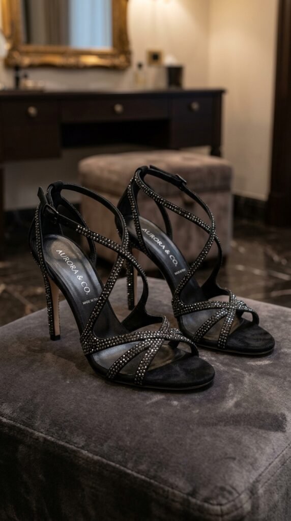Black-Crystal-Strap-Sandals. 