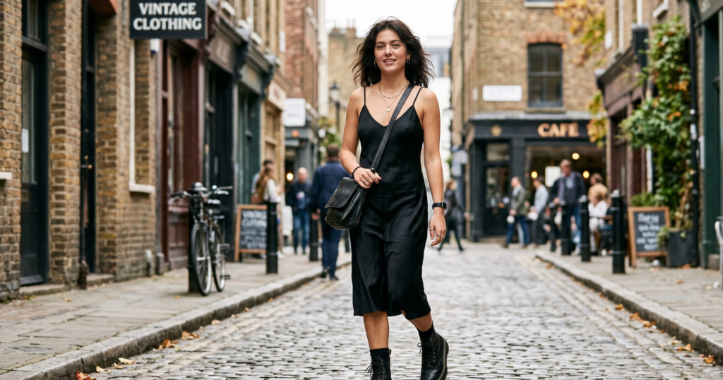  Black Slip Dress + Chunky Boots
