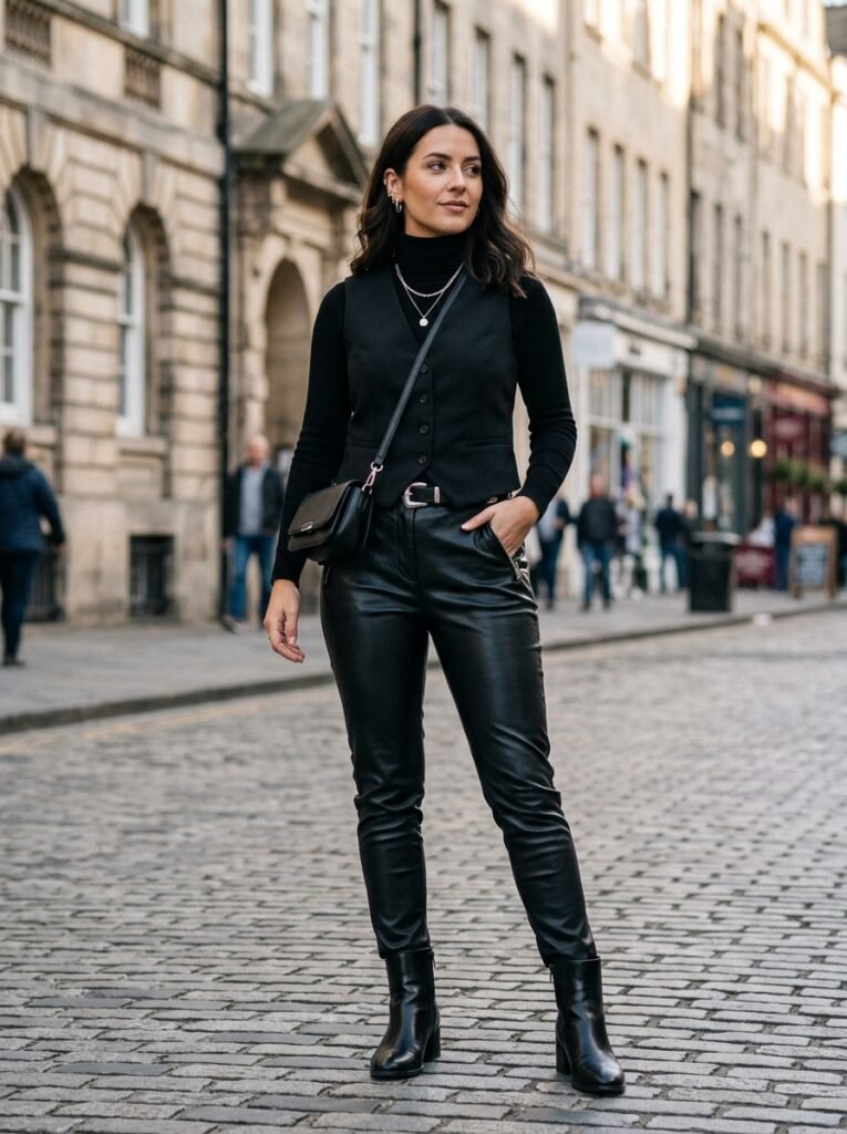 Black-Waistcoats-Outfit-With-Leather-Pants.