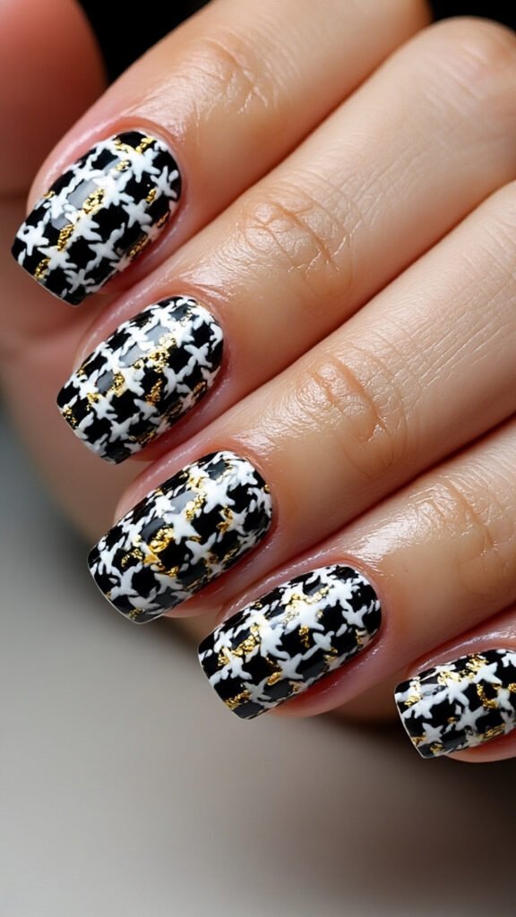 Black White Tweed Nails Art
