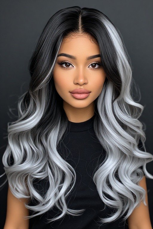 Black to Silver Ombre Wig Hairstyle