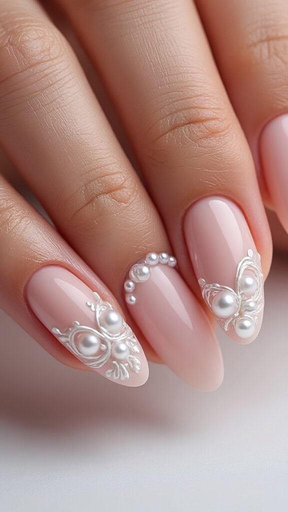 Blush Pink Pearl Swirl Nails Art