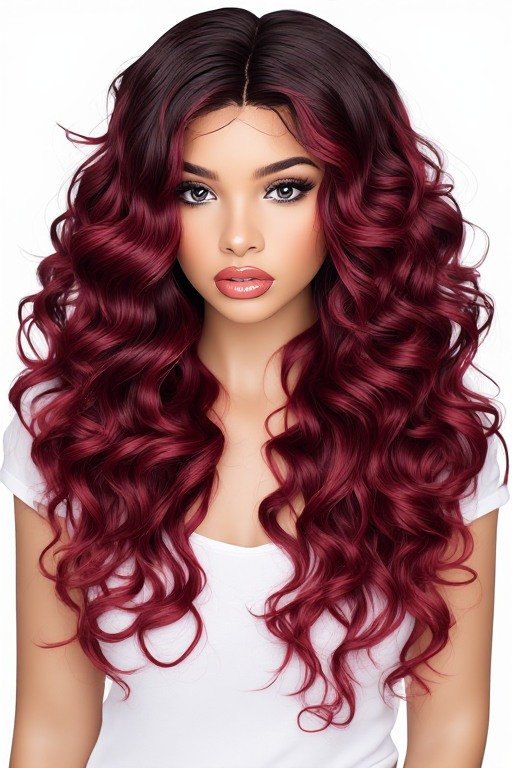 Burgundy Red Ombre Curly Wig Hairstyle