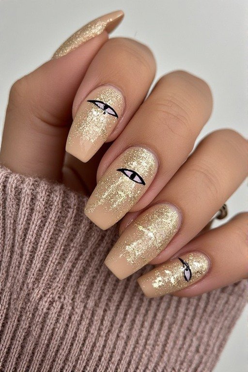 Champagne Gold Cat Eye Nails Art