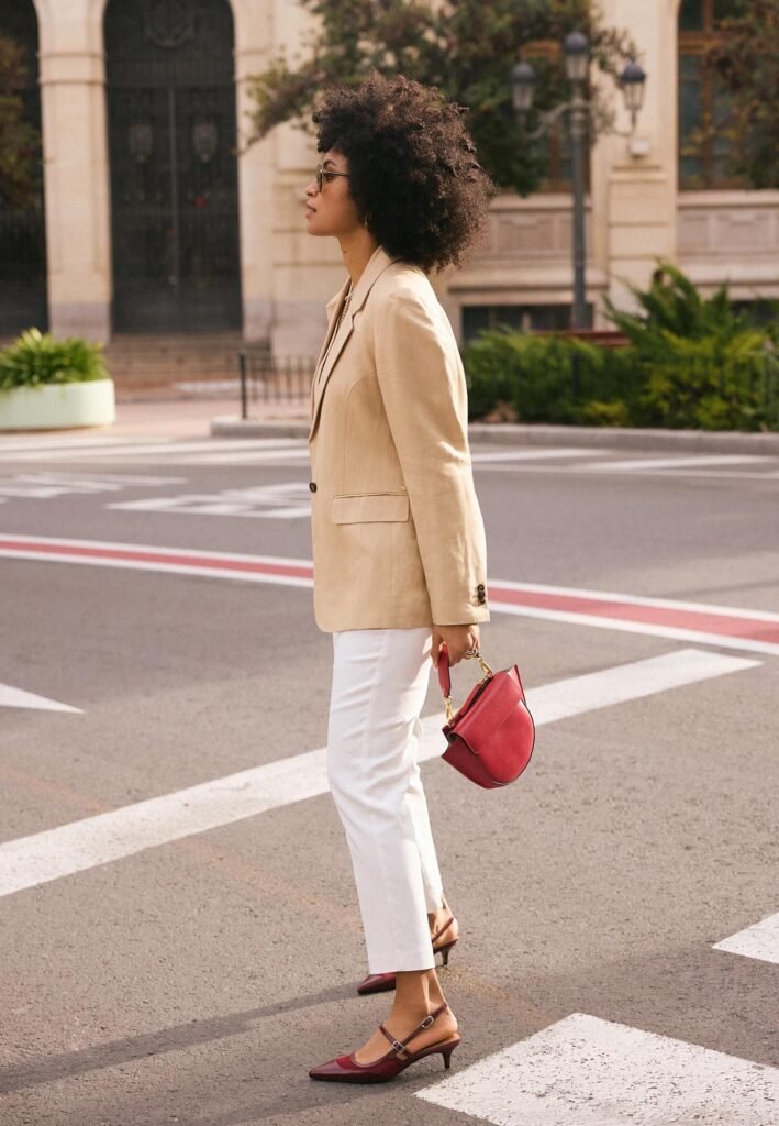 Cherry Red Handbag with a Neutral Outfit