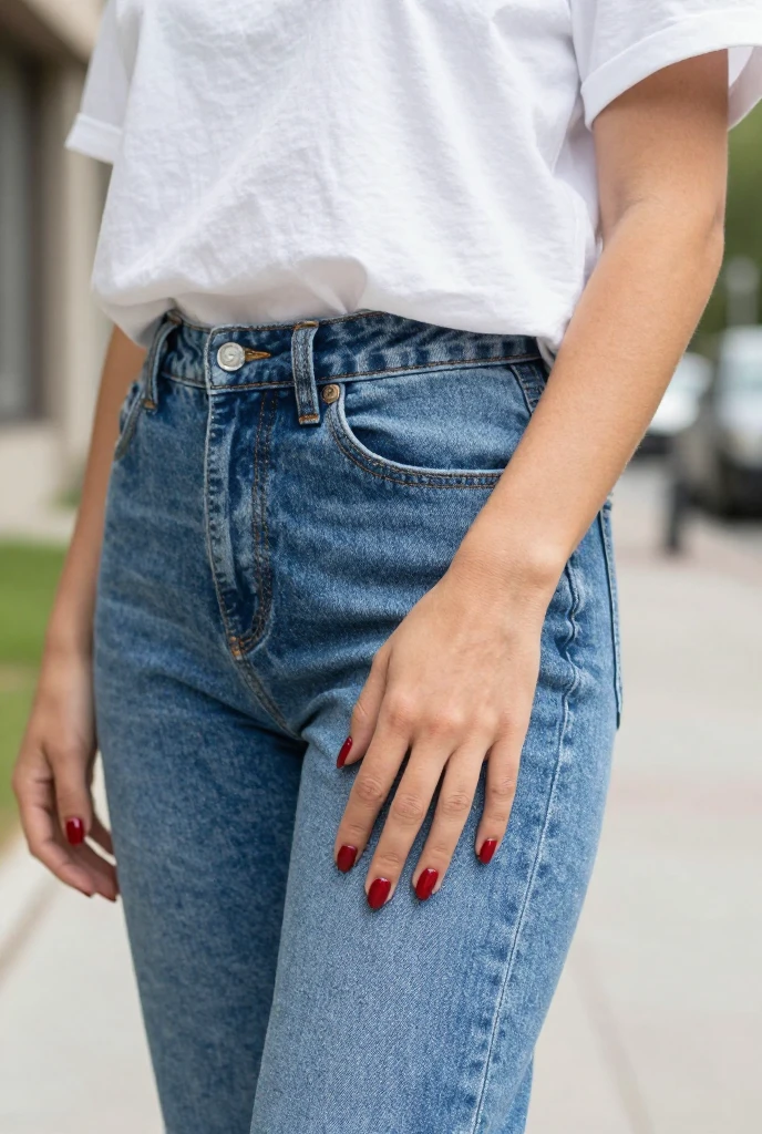 Cherry-Red-Nails-With-Casual-Outfit.