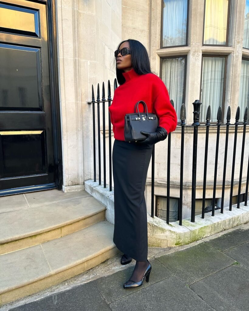 Cherry Red Sweater with a Chic Skirt