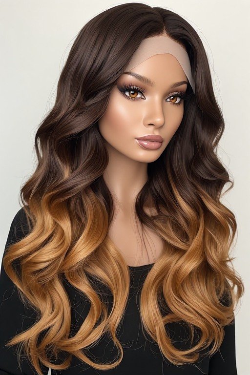 Chocolate Brown to Caramel Ombre Wig Hairstyle