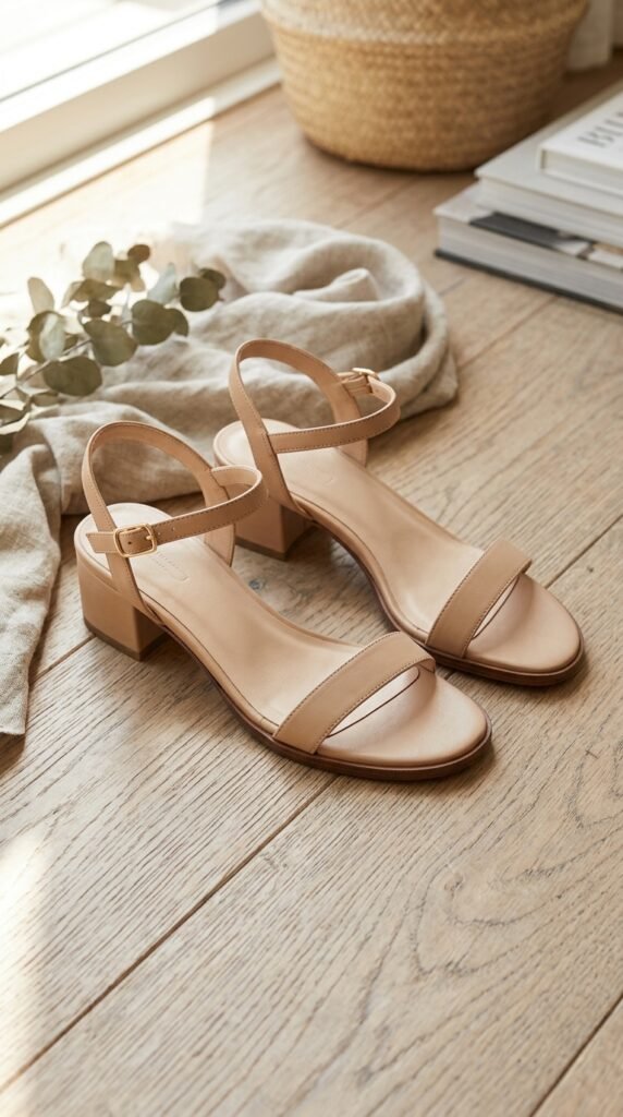 Classic-Nude-Low-Heel-Sandals.
