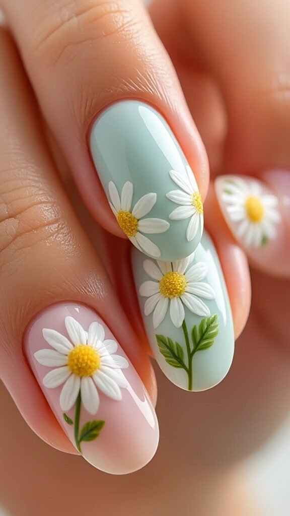 Cottagecore Daisy Nail Art
