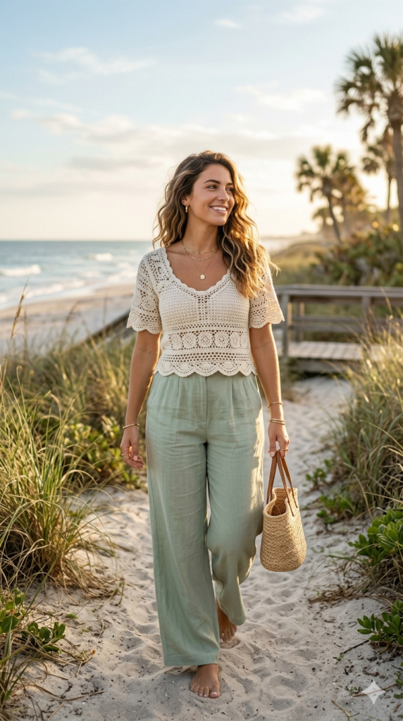Crochet-Top-Wide-Leg-Pants.
