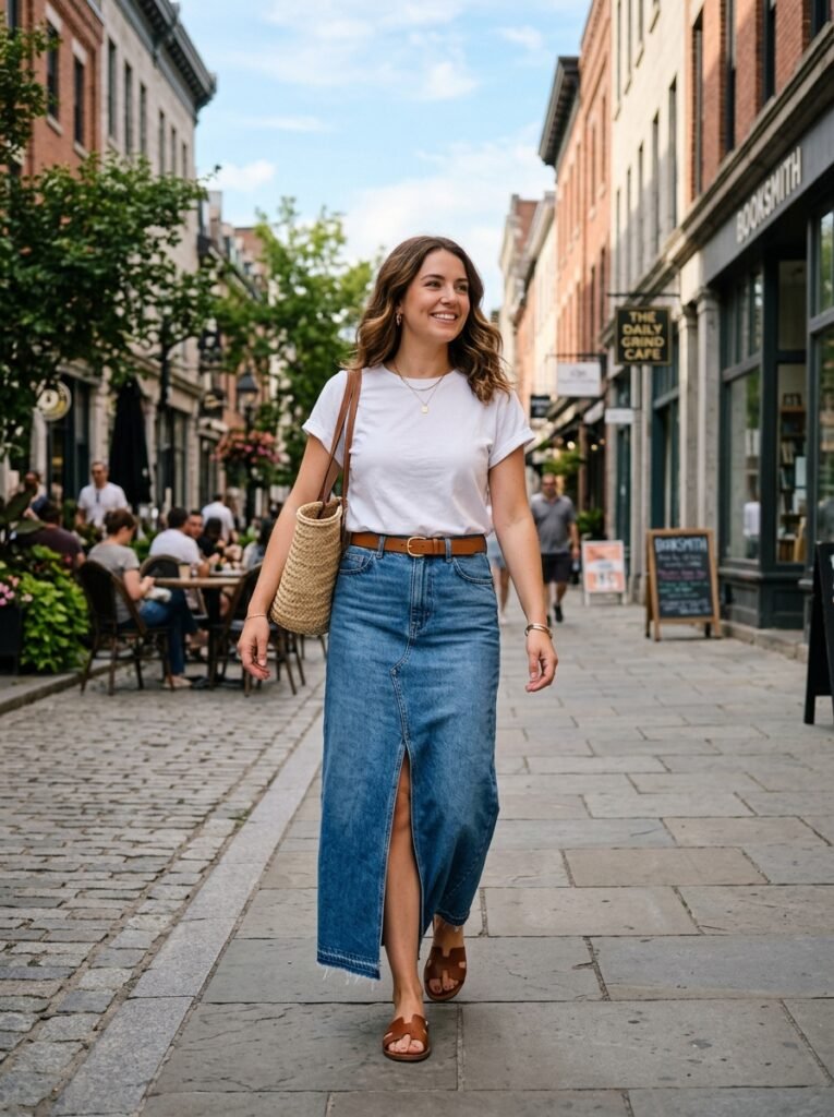 Denim Maxi Skirt with a Simple Tee