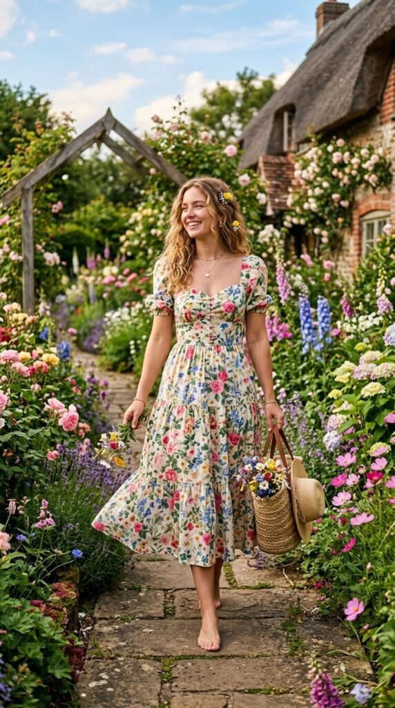 Floral-Garden-Midi-Dress. 
