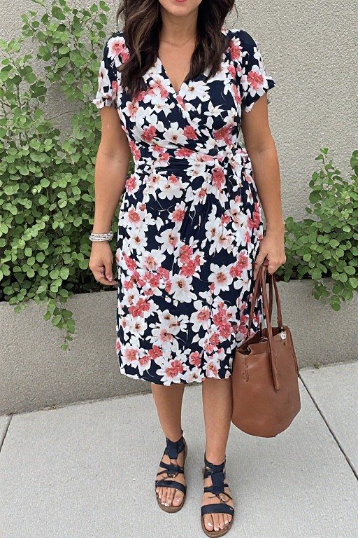 Floral Wrap Dress + Strappy Sandals Outfit