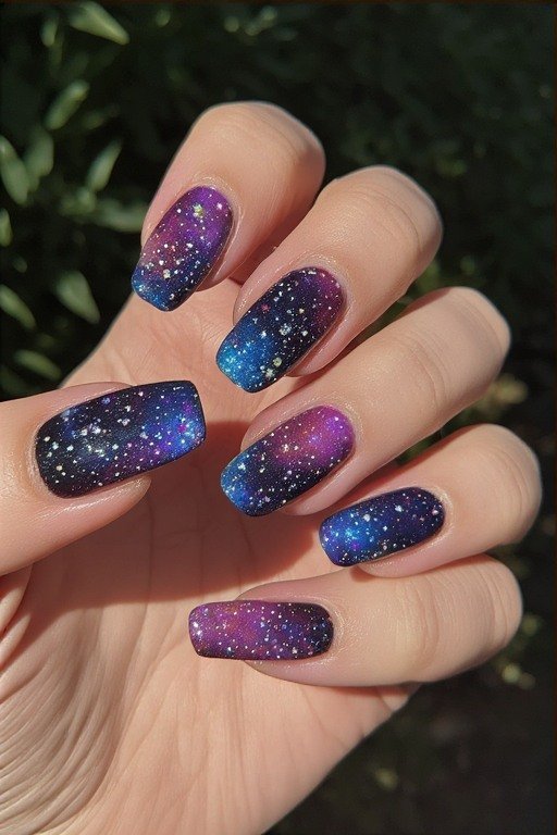 Galaxy Cat Eye Nails Art