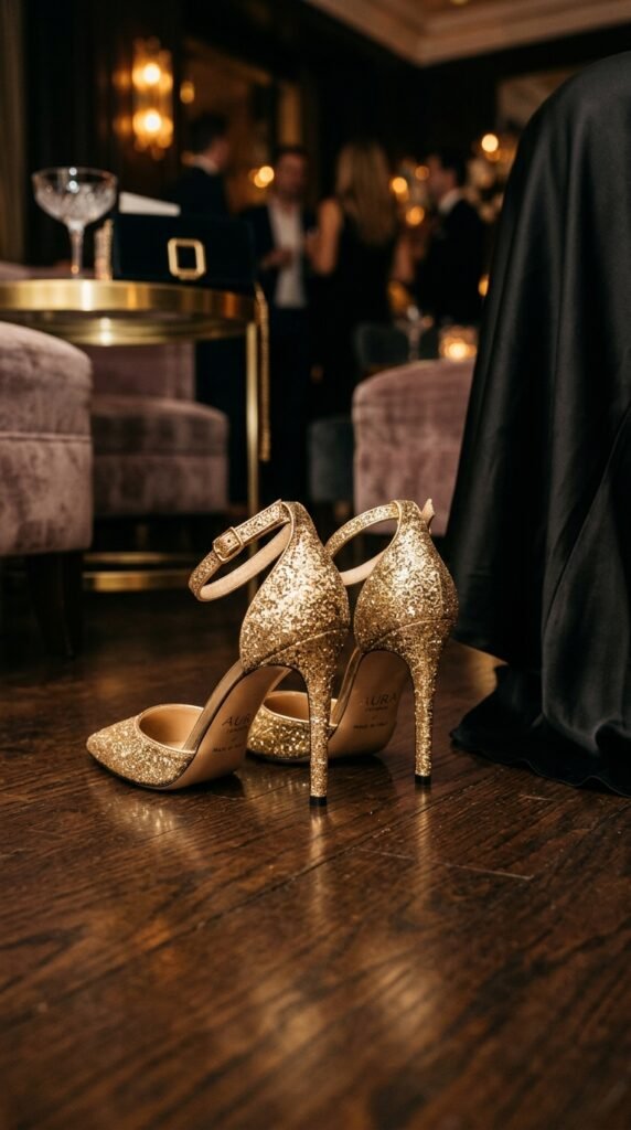Gold-Glitter-Evening-Heels. 