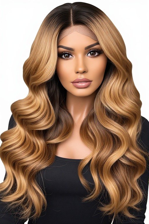 Honey Blonde Ombre Body Wave Wig Hairstyle