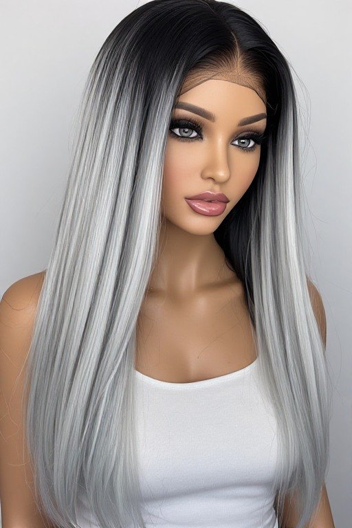 Icy Platinum Ombre Straight Wig Hairstyle
