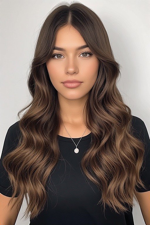 Layered Mermaid Waves with Curtain Bangs Hairstyle