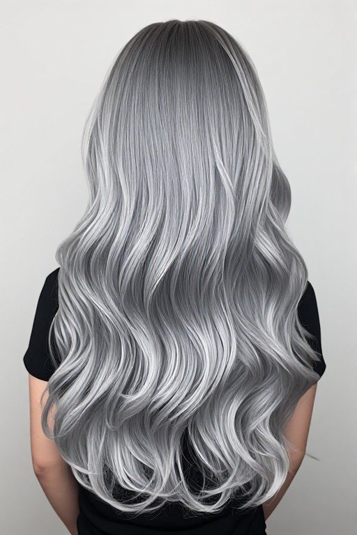 Long Silver Waves Hairstyle