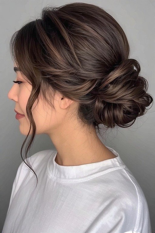 Low Textured Bun with Face hairstyle