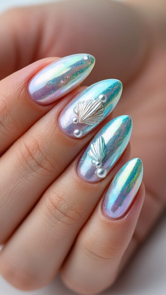 Mermaid Pearl Nails Art