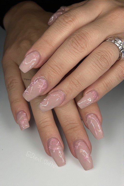 Milky Nude Coffin Nails Art