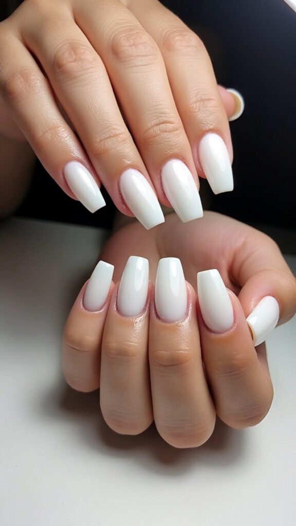 Milky White Coffin Nails Art
