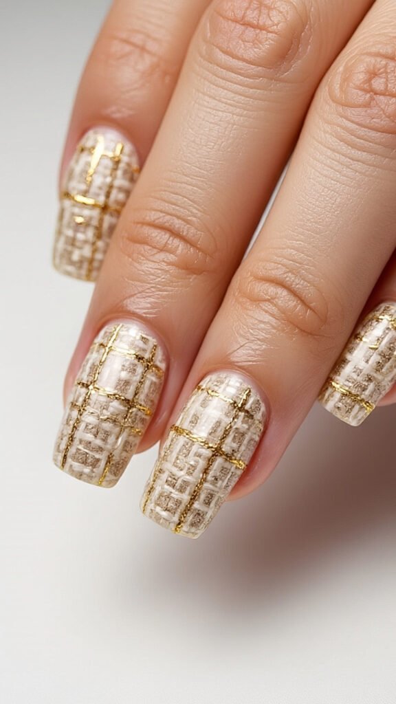 Neutral Beige Tweed Nails Art