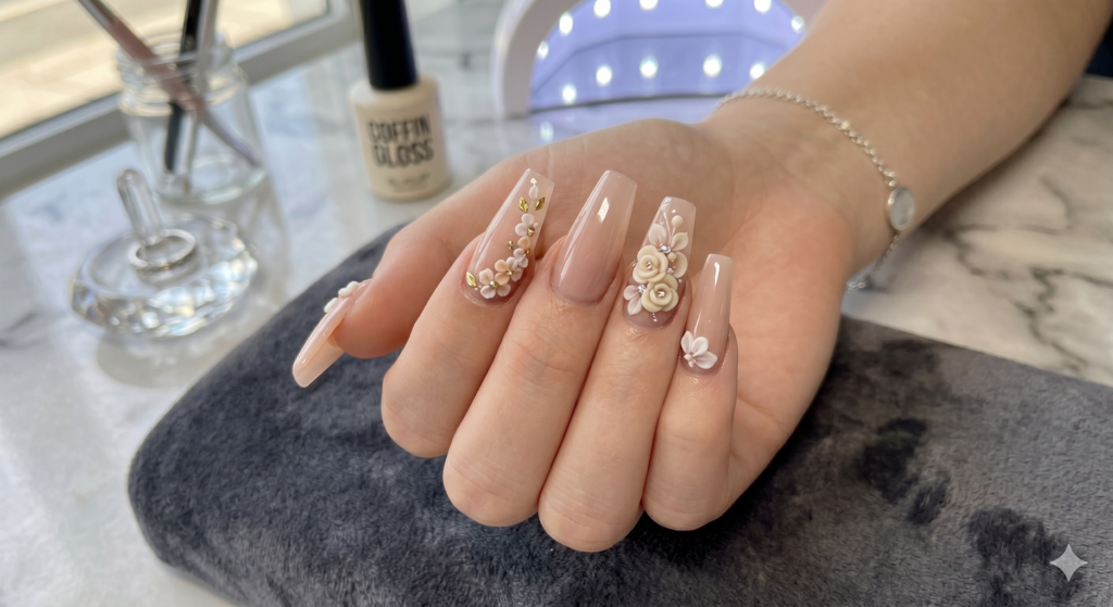 Nude Coffin Nails Art