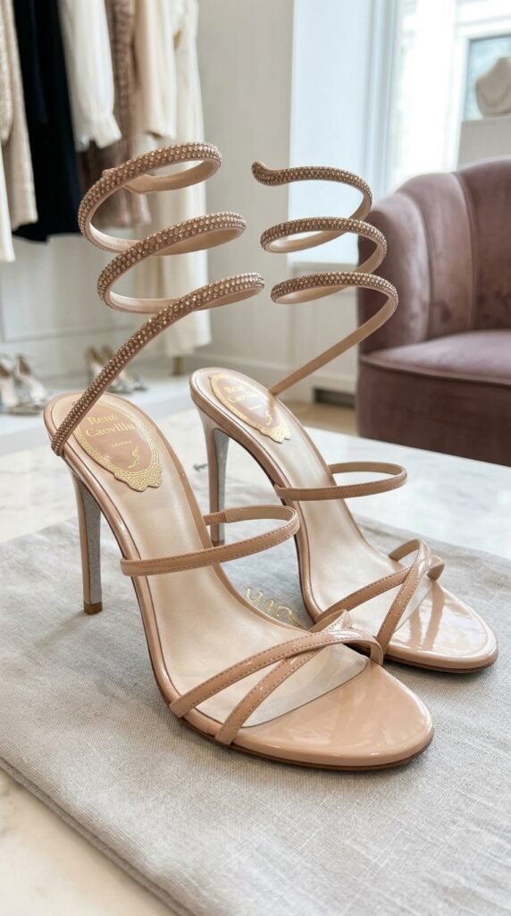 Nude-Strappy-Rene-Caovilla-Heels.
