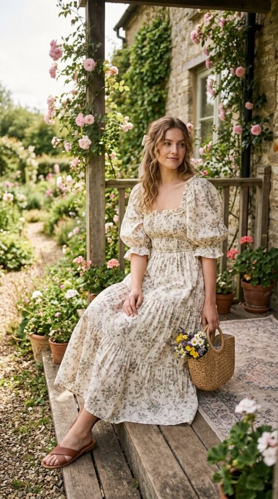 Puff-Sleeve-Cottagecore-Dress. 