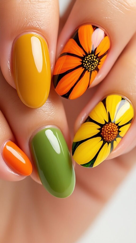 Retro 70s Groovy Florals Nail Art