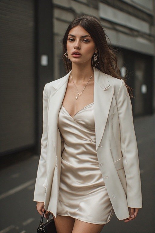 Satin Slip Dress + Oversized Blazer Outfit