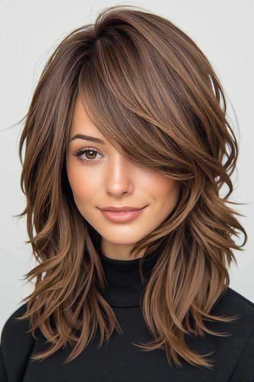 Shoulder-Length Feathered Layers Hairstyle
