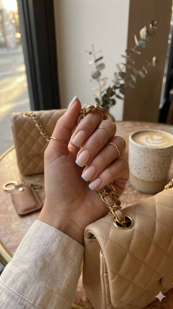 Skinny Baby Blue French Tips Nail Art