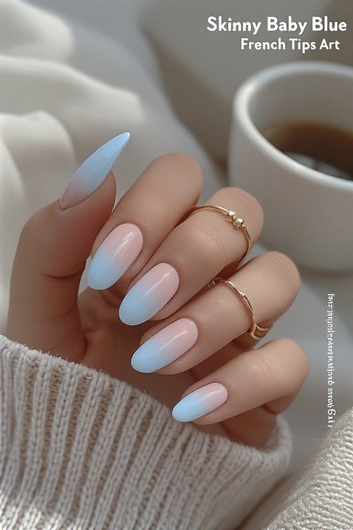 Skinny Baby Blue French Tips Nail Art