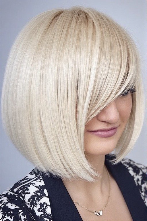 sleek Side Part Sharp Bob Hairstyle